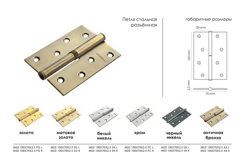 Петля стальная разъёмная DIN-W2 R 100X70X2.5